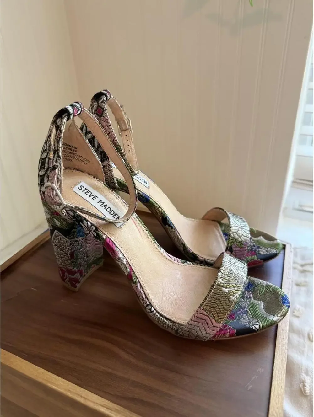 Steve Madden Carrson Floral Brocade Block Heel Sandals